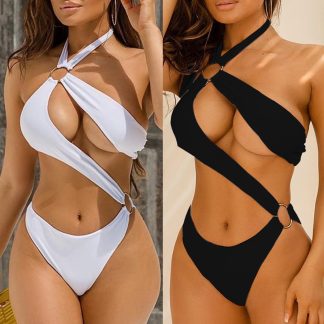 New Sexy One-piece Three-color Hollow Metal Ring Strap Bikini