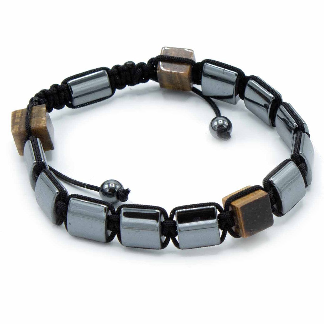 Magnetic Hematite Shamballa Bracelet - Tiger Eye Cuboids - Image 2