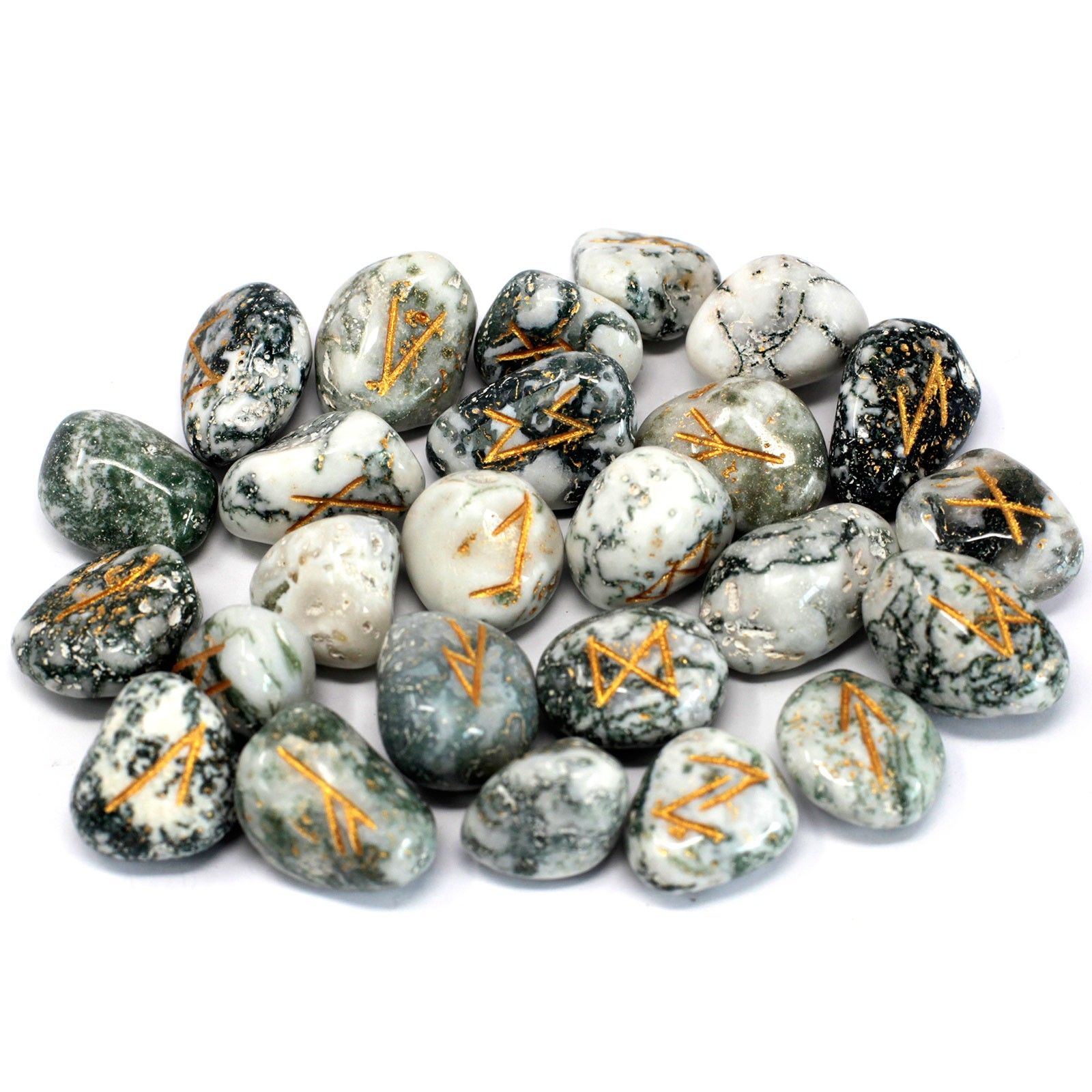 Runes Stone Set in Pouch - Tree Agate - Image 2