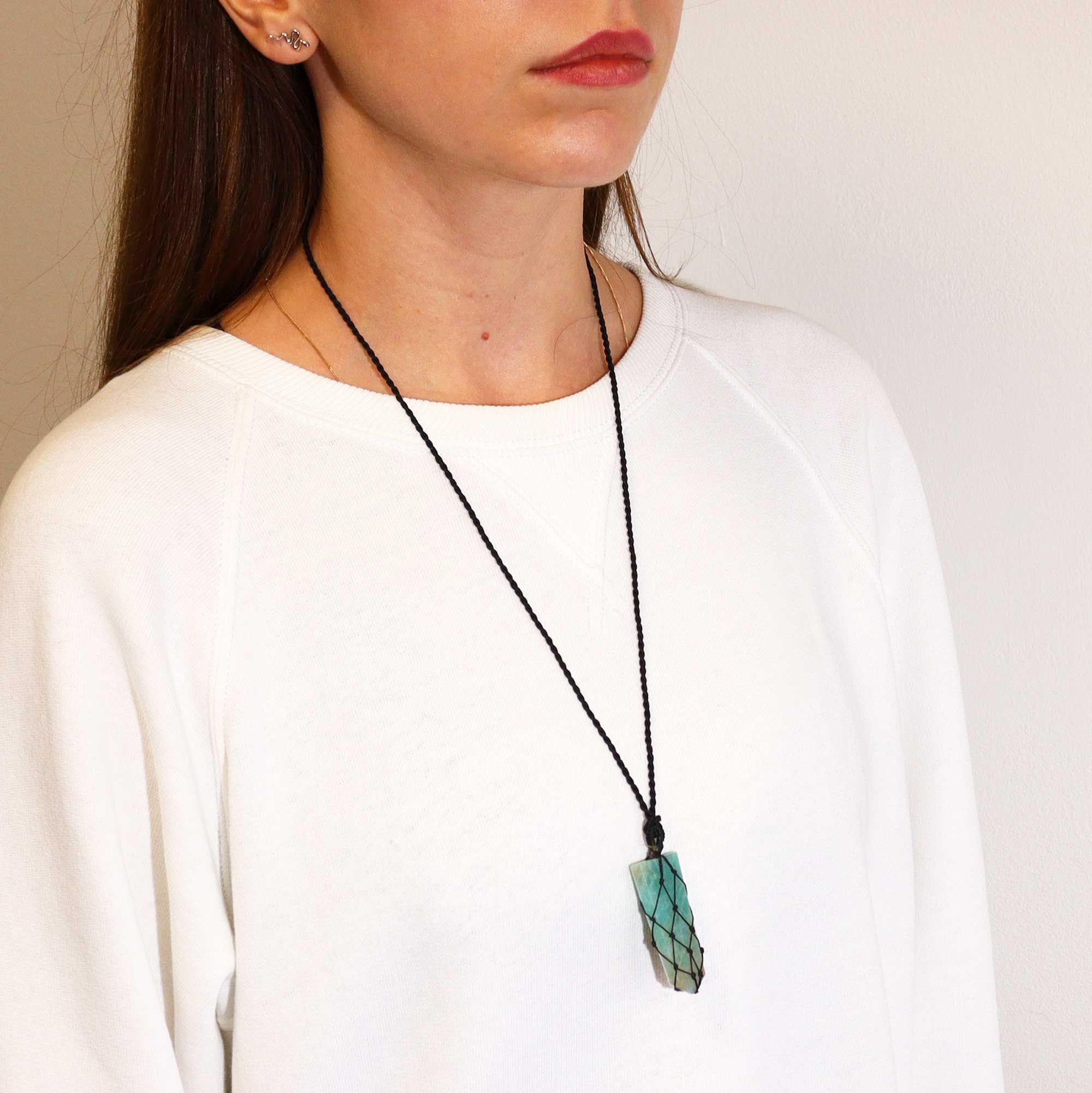 Laced Gemstone Flat Point Pendant - Amazonite - Image 3
