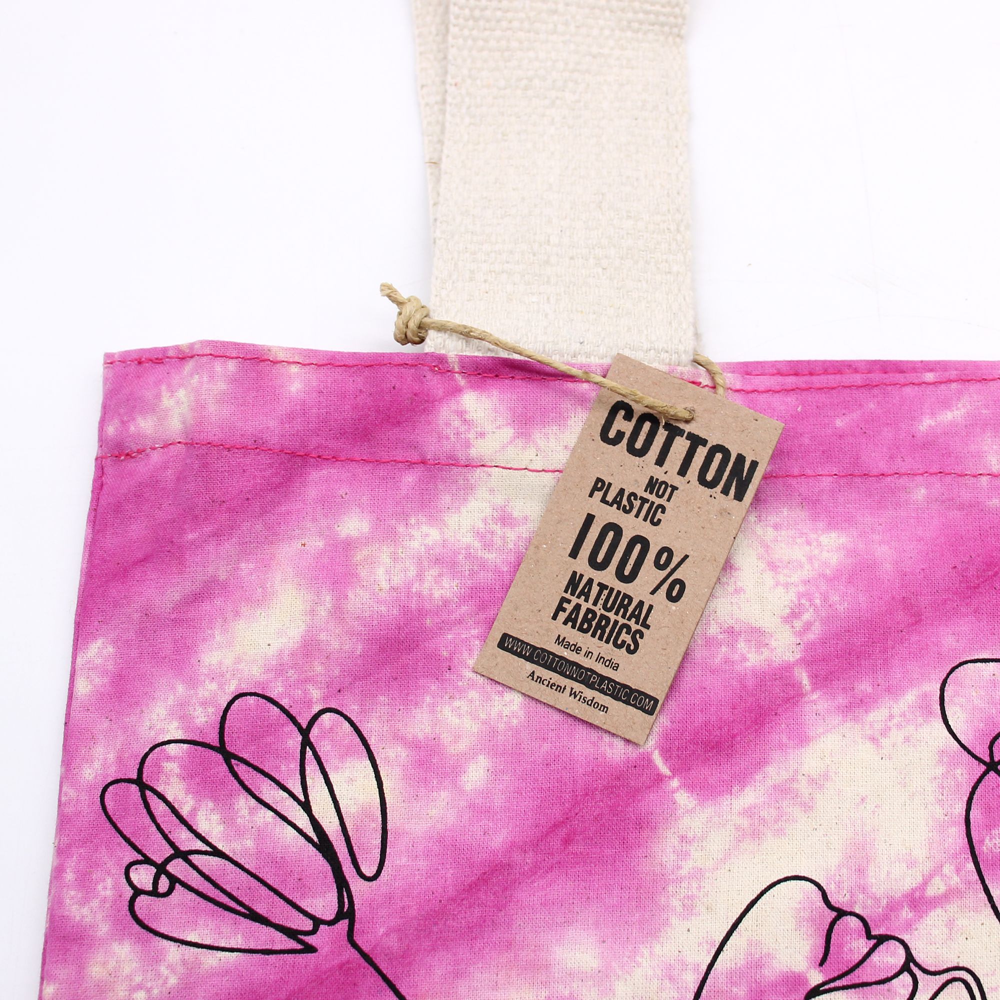 Tye-Dye Cotton Bag (6oz) - 38x42x12cm - Lotus Buddha - Multi Col - Natural Handle - Image 2