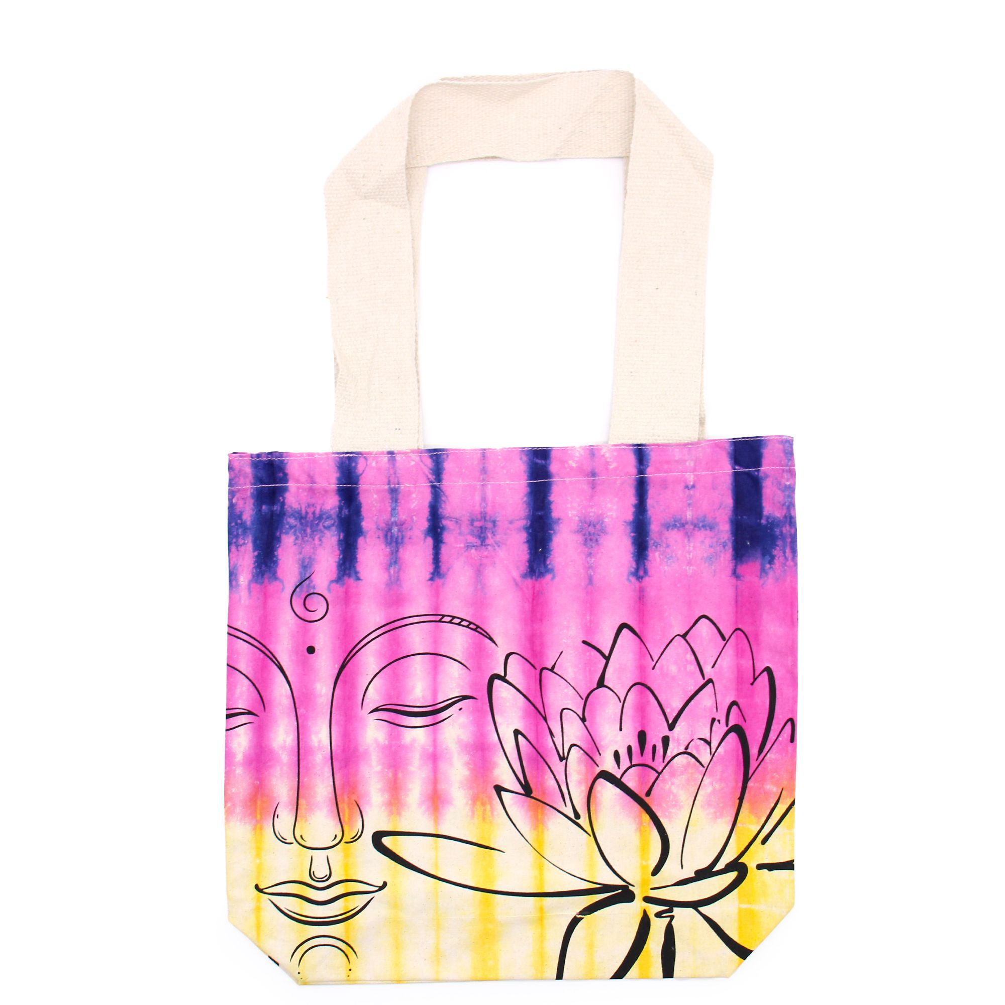 Tye-Dye Cotton Bag (6oz) - 38x42x12cm - Lotus Buddha - Multi Col - Natural Handle - Image 3