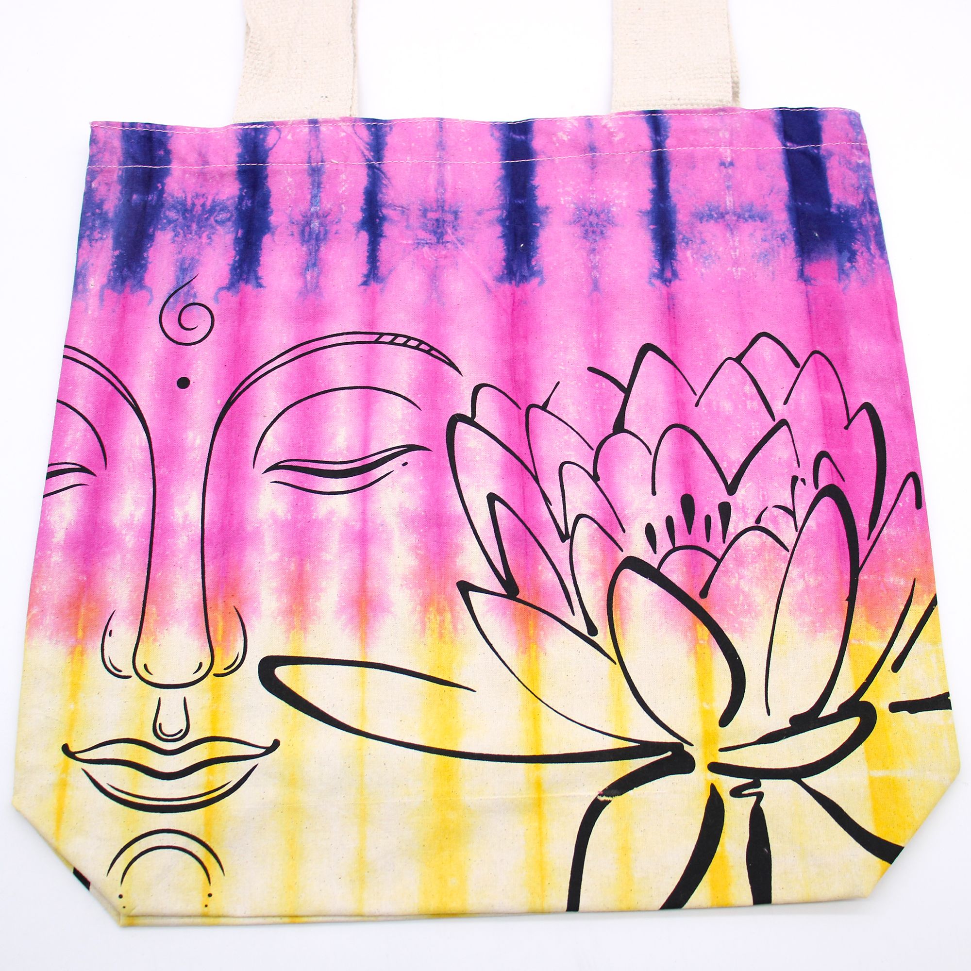 Tye-Dye Cotton Bag (6oz) - 38x42x12cm - Lotus Buddha - Multi Col - Natural Handle - Image 4