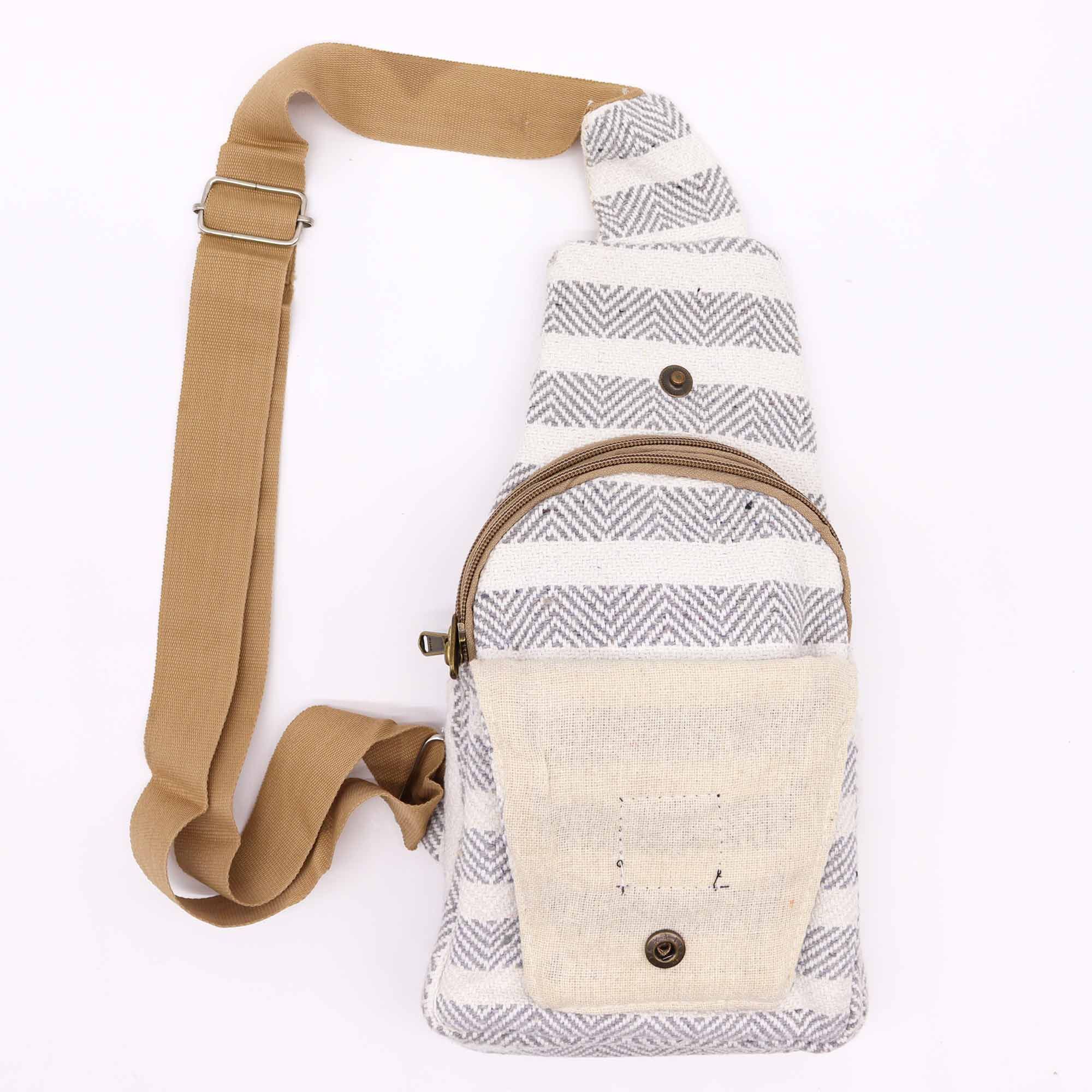 Body Cross Bag Natural Cotton - Grey & White - Image 2