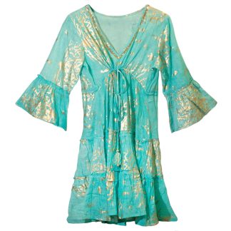 (ML) Nomad Sari On the Med Collection - Dress - Turquoise & Gold Coral Design