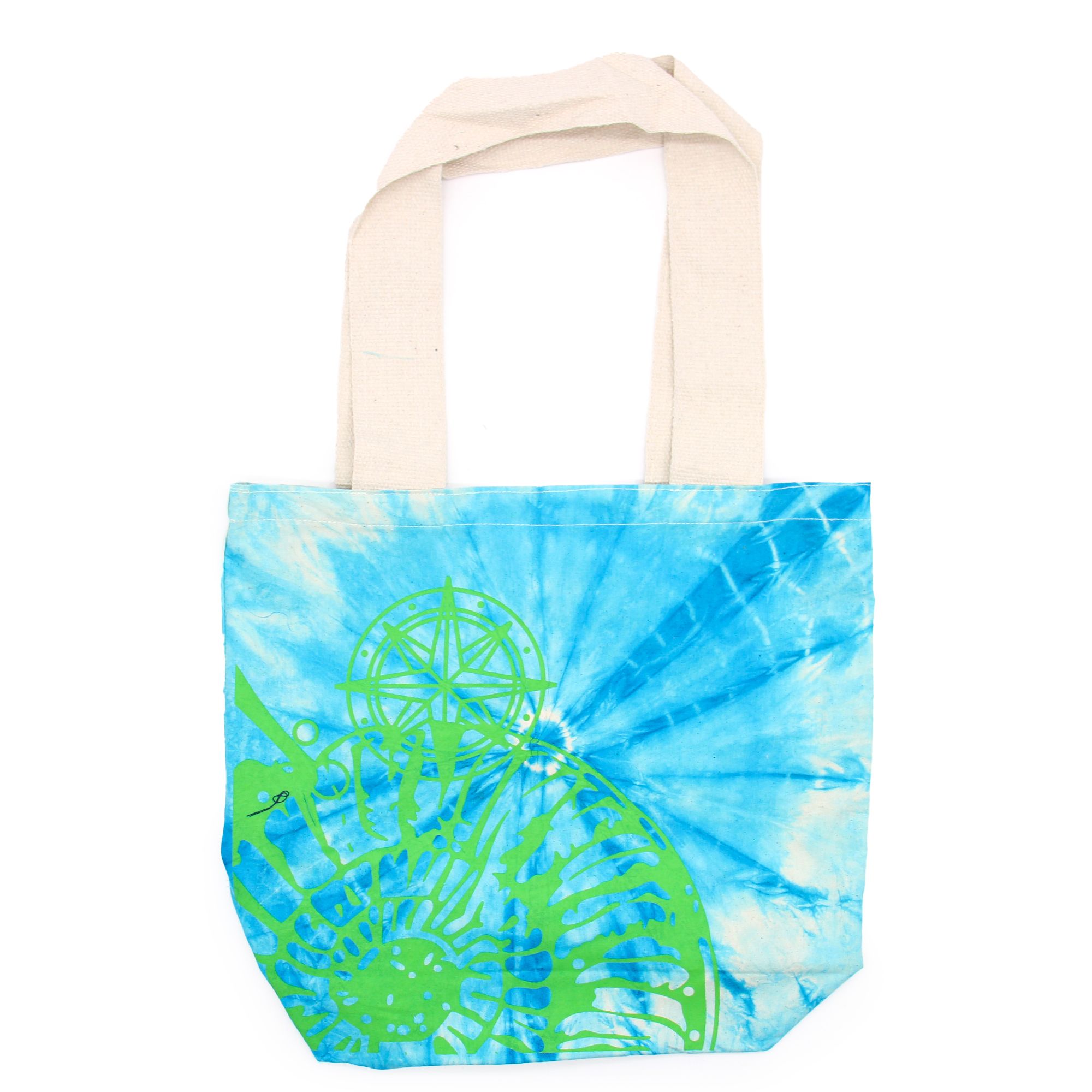 Tye-Dye Cotton Bag (6oz) - 38x42x12cm - Sea Shell - Blue/Green - Green Handle - Image 2