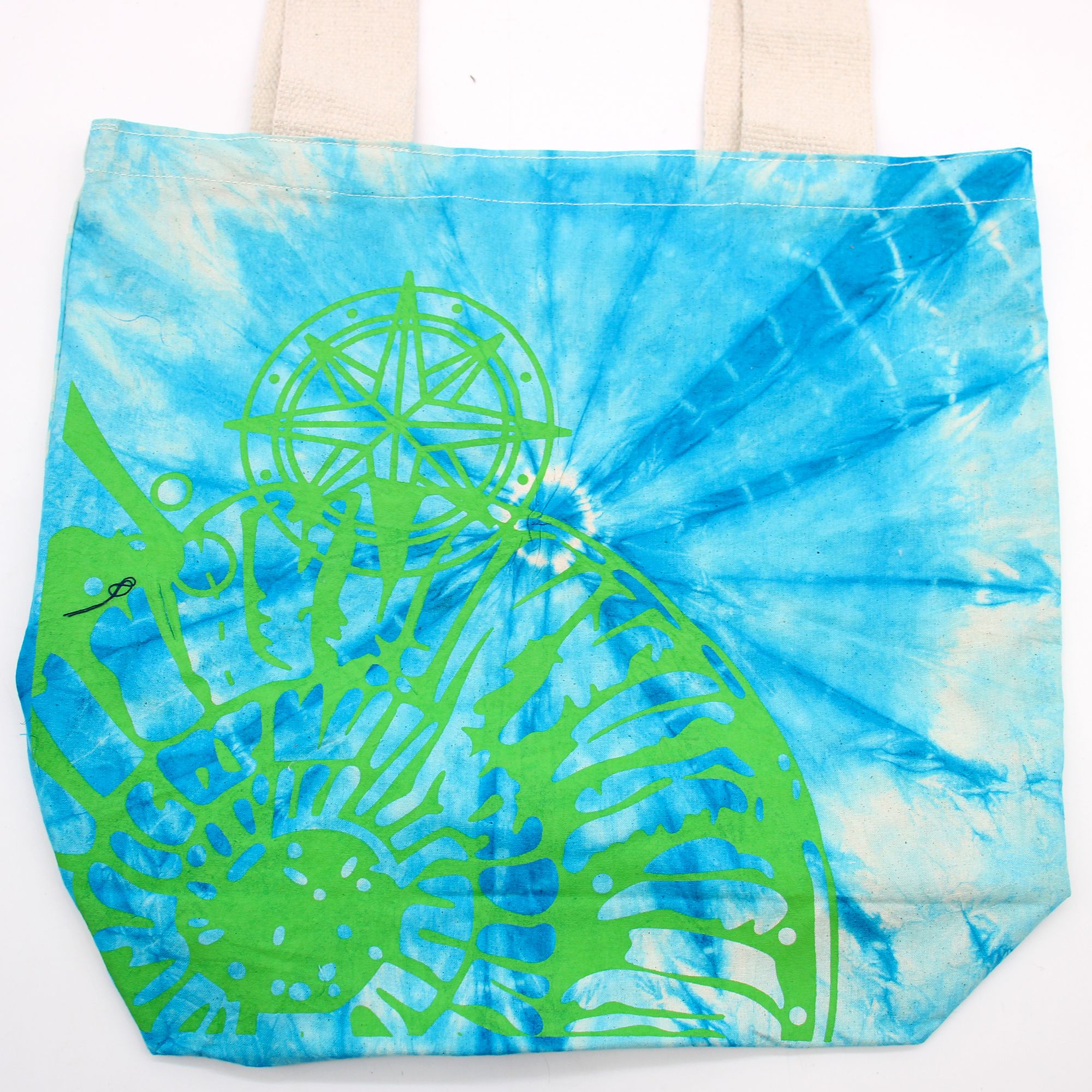 Tye-Dye Cotton Bag (6oz) - 38x42x12cm - Sea Shell - Blue/Green - Green Handle - Image 3