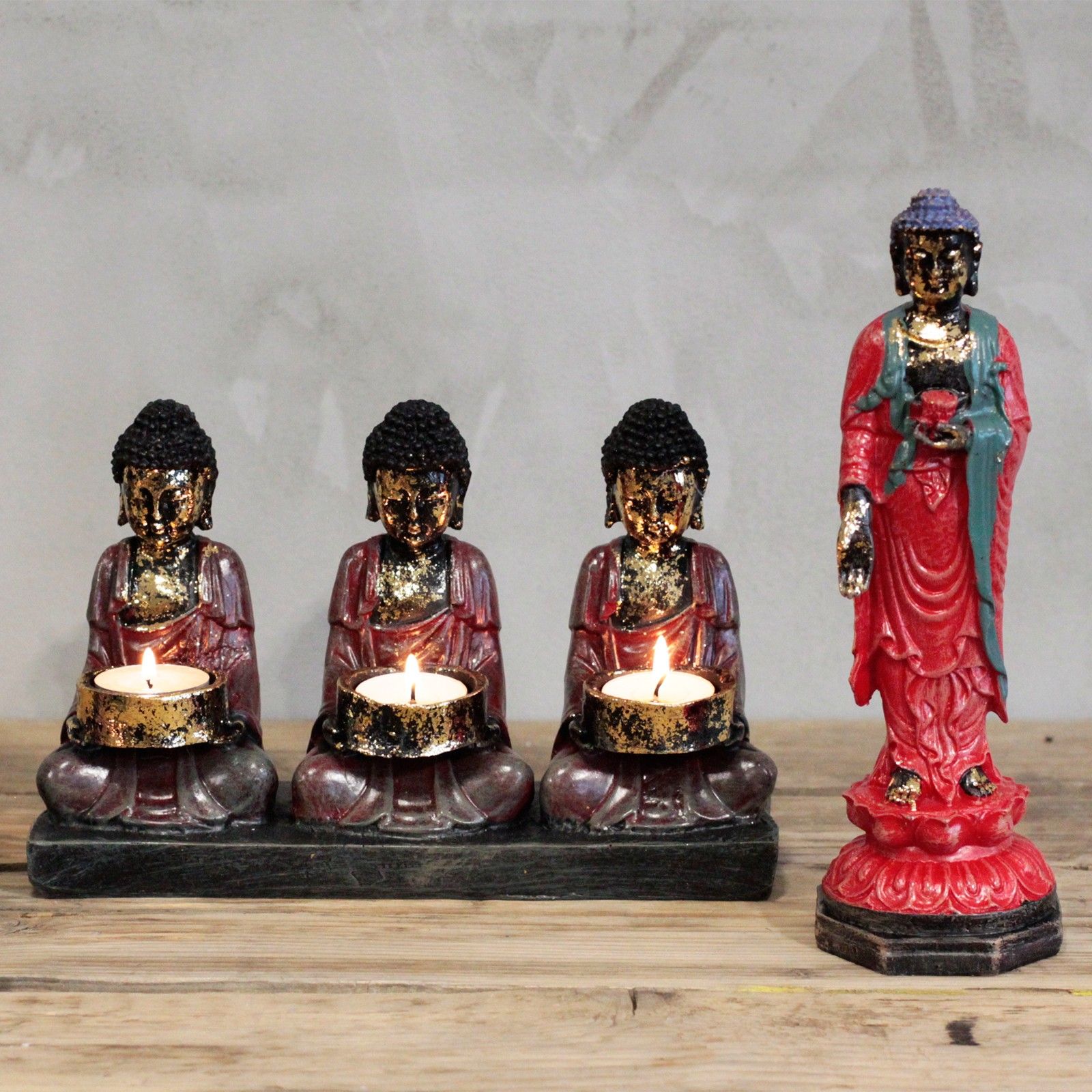 Antique Buddha - Three Devotees Candle Holder - Image 3