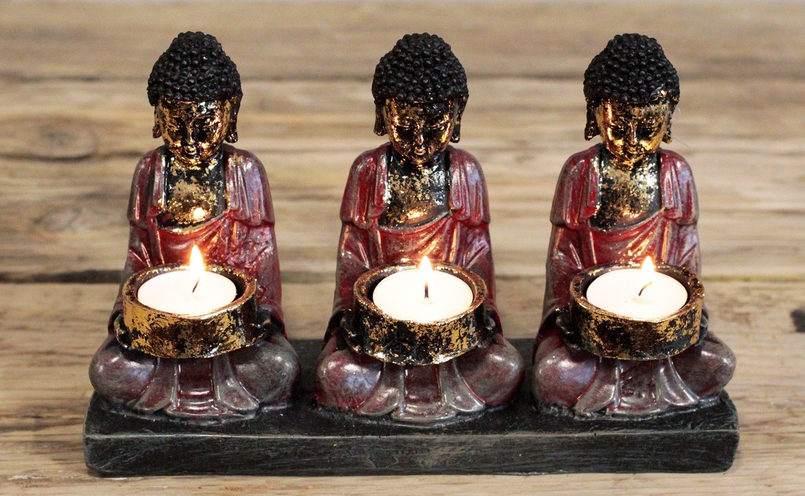 Antique Buddha - Three Devotees Candle Holder - Image 2