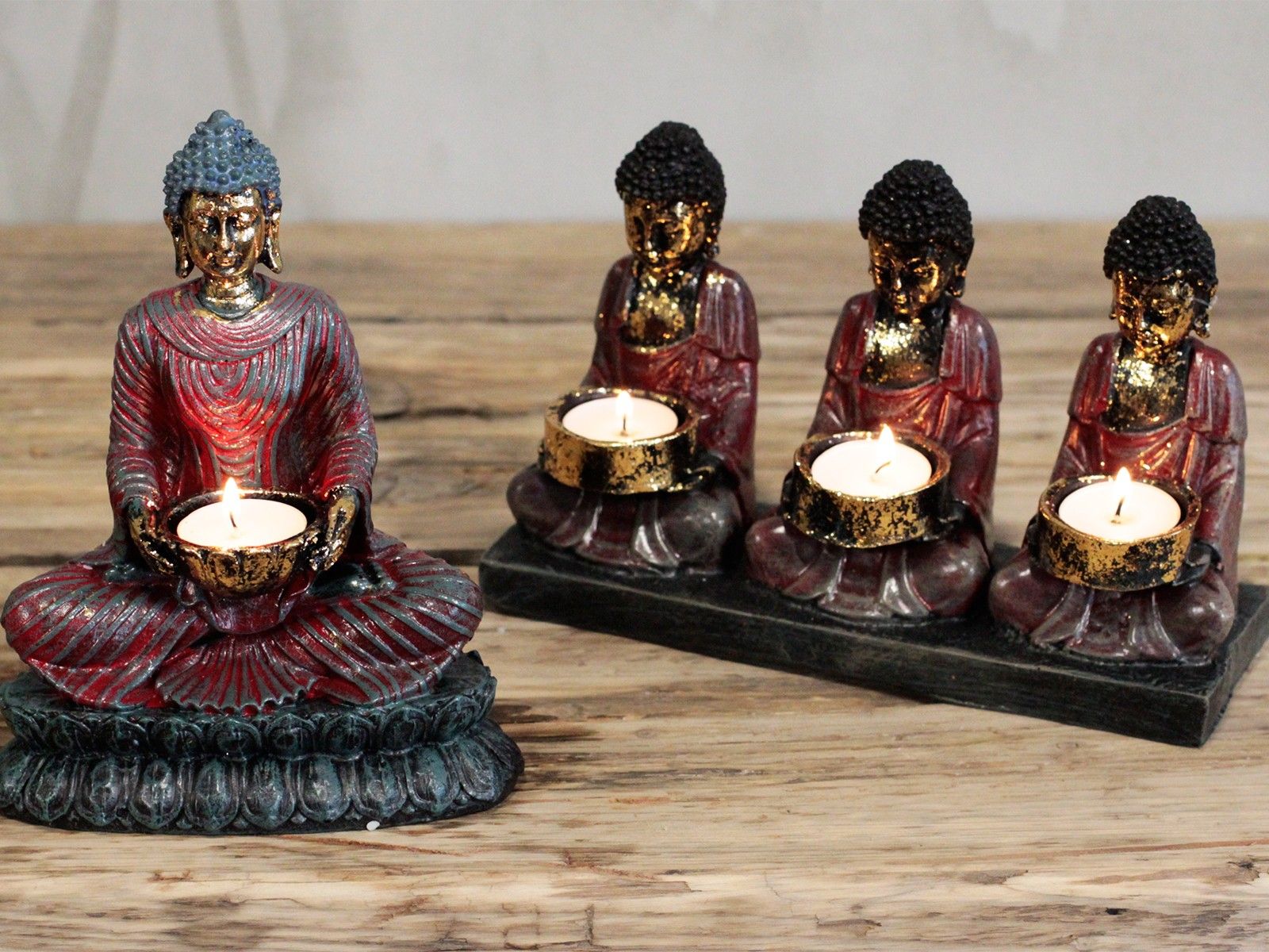 Antique Buddha - Three Devotees Candle Holder - Image 4