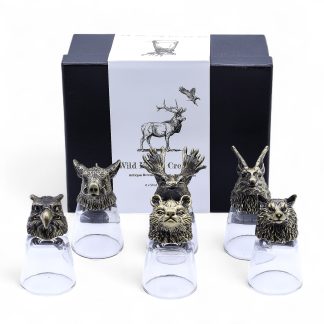 Gift Set of 6 Shot Glasses (50ml) - Wild Forest Creatures - Antique Bronze